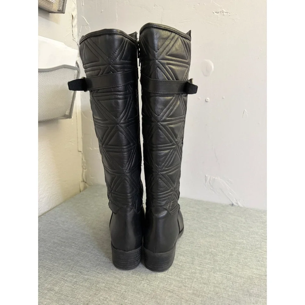 Emanuele Crasto Tall Boots‎ Women 10 Black Leather Quilted Italian Knee High O14